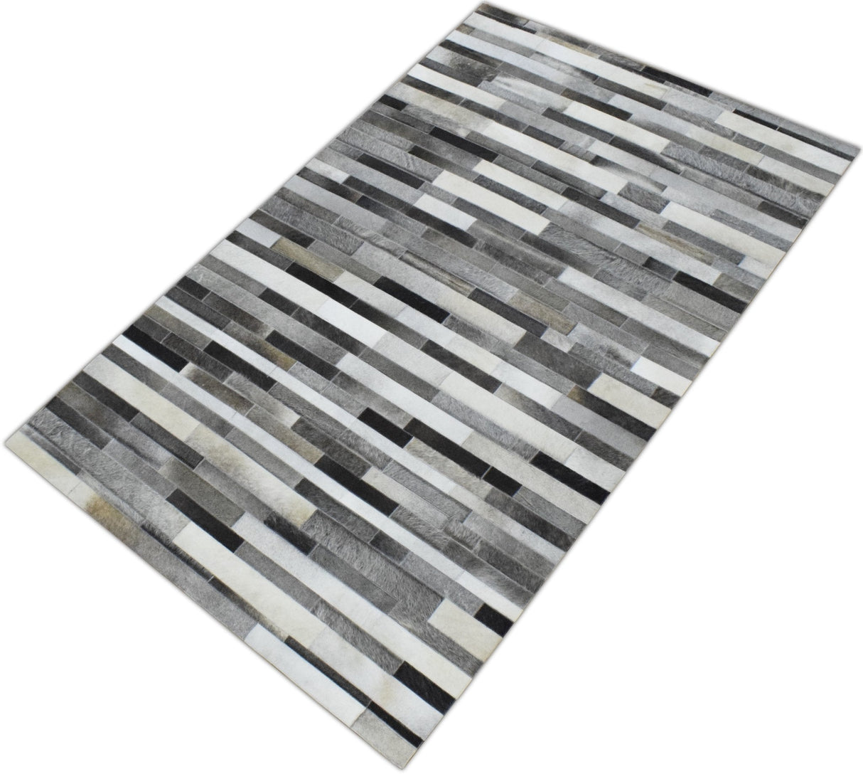 Gray and Silver Handmade 5x8 Stripe Design Leather Area Rug