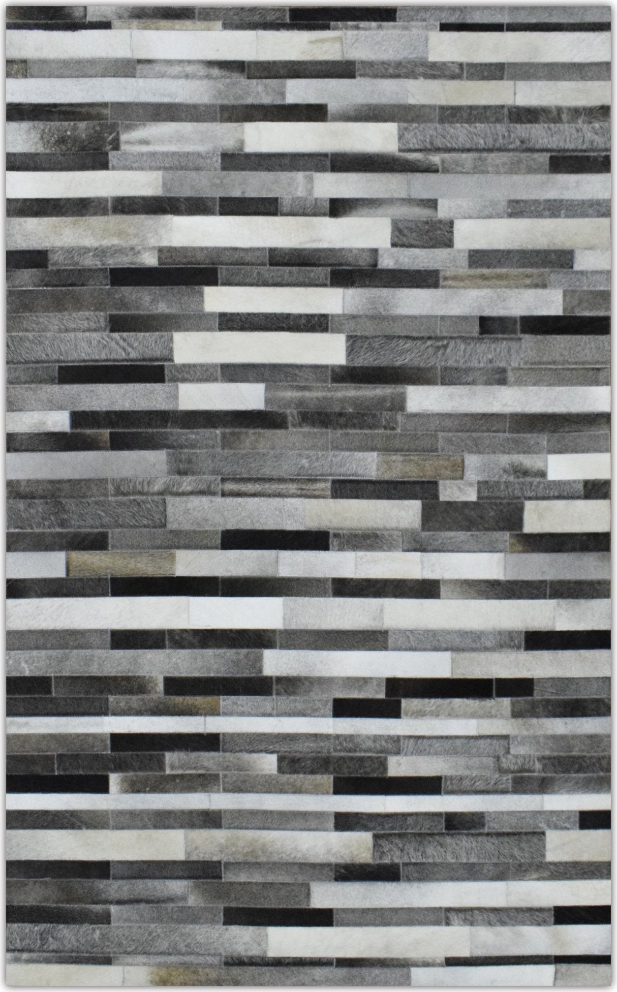 Gray and Silver Handmade 5x8 Stripe Design Leather Area Rug