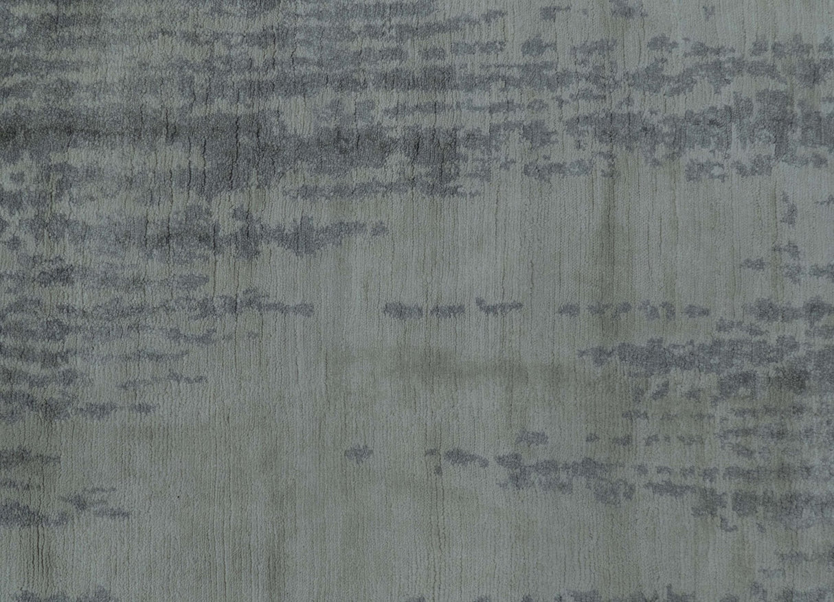 Gray And Silver Modern Abstract Design Hand Knotted Bamboo Silk Area Rug