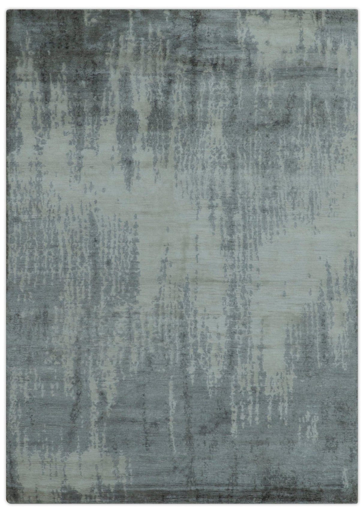 Gray And Silver Modern Abstract Design Hand Knotted Bamboo Silk Area Rug