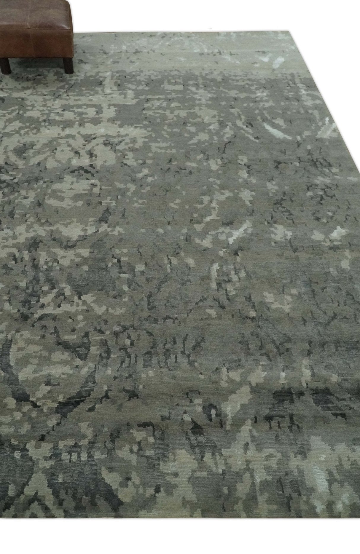 Gray and Silver Modern Abstract Hand knotted 6x9 Wool and Art Silk Area Rug-Area Rug-Parc Decor