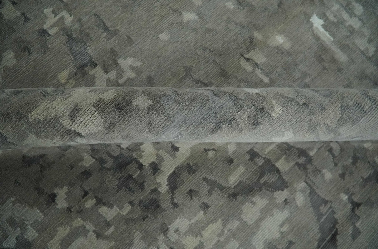 Gray and Silver Modern Abstract Hand knotted 6x9 Wool and Art Silk Area Rug-Area Rug-Parc Decor