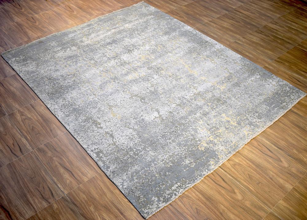 Gray and Silver Modern Abstract Hand Knotted 8x10 Wool Area Rug