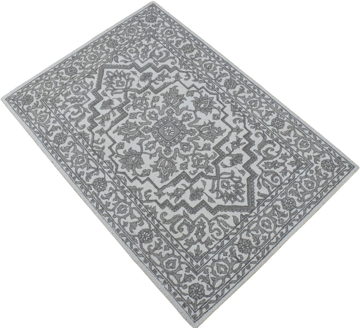 Gray and Silver Traditional Design Hand Tufted 5x8 Wool Area Rug