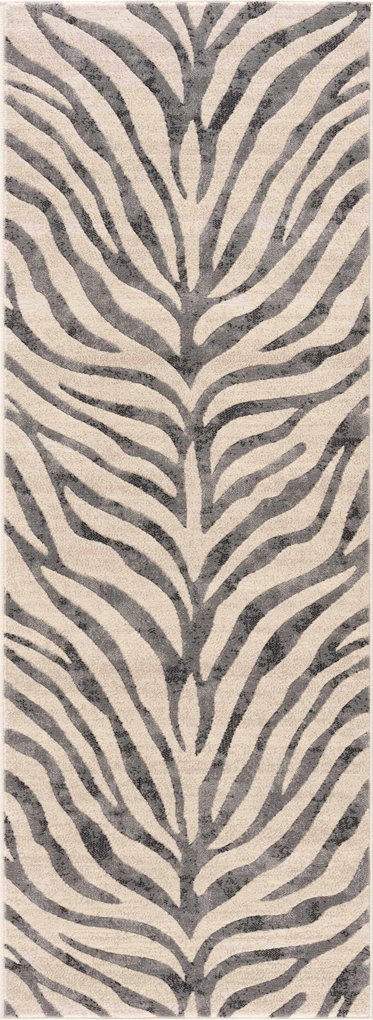 Gray Ecorse Zebra Print Area Rug-Rugs-Parc Decor