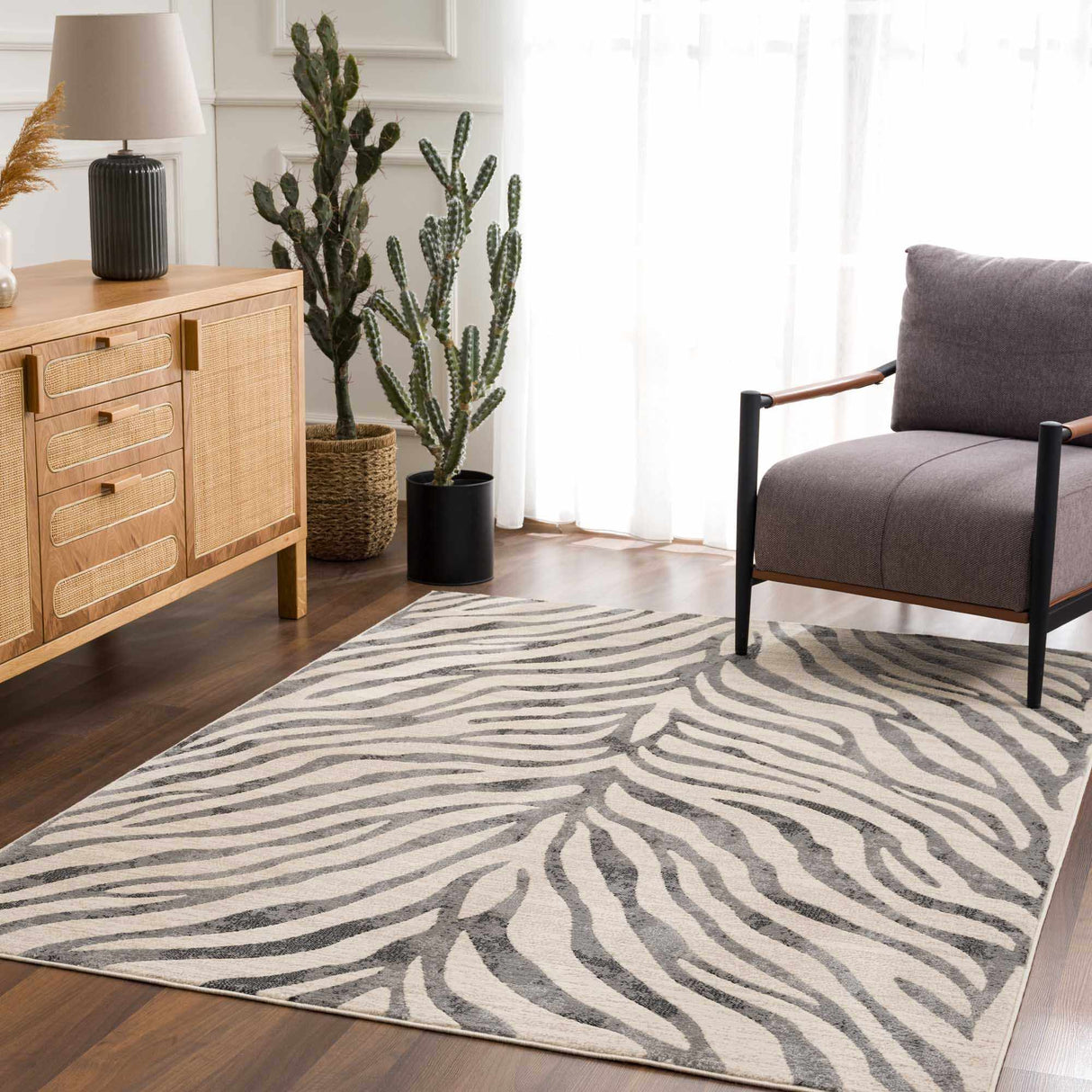 Gray Ecorse Zebra Print Area Rug-Rugs-Parc Decor