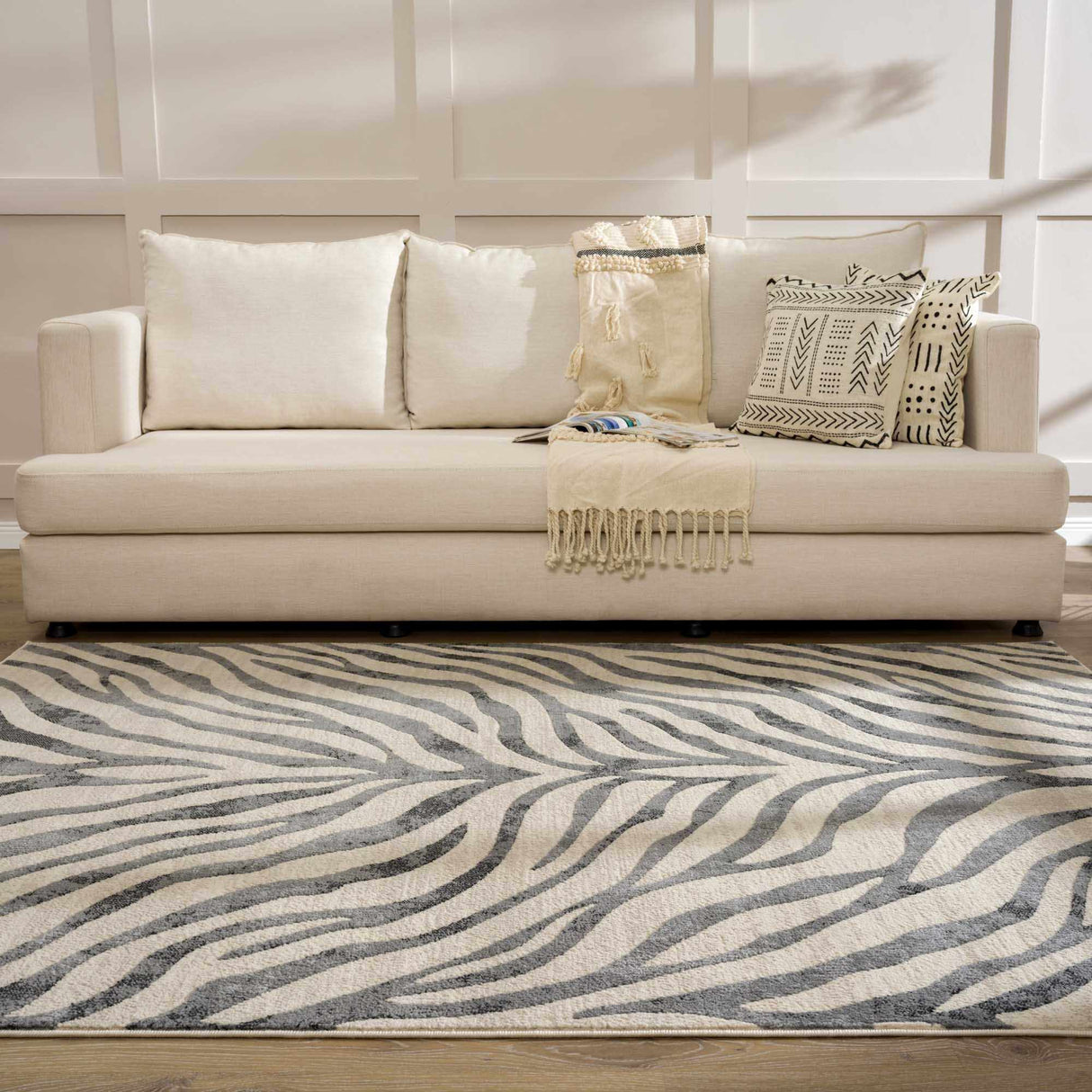 Gray Ecorse Zebra Print Area Rug-Rugs-Parc Decor