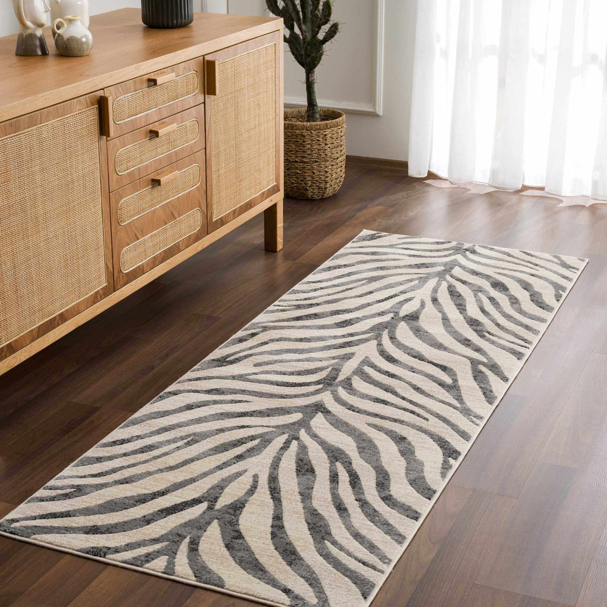 Gray Ecorse Zebra Print Area Rug-Rugs-Parc Decor
