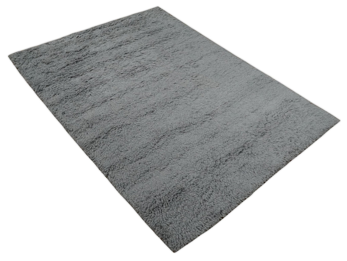 Gray Modern Solid Design Hand Woven Wool Area Rug