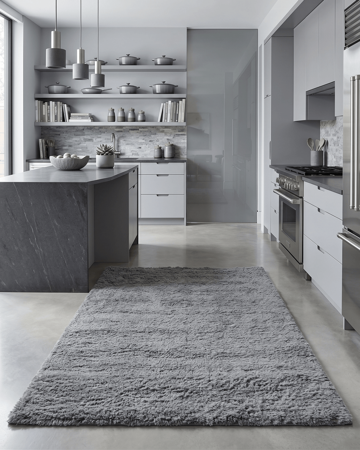 Gray Modern Solid Design Hand Woven Wool Area Rug