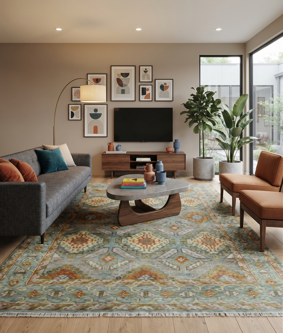 Gray, Silver and Beige Oriental Traditional Hand Knotted Custom Made Wool Area Rug, Living Room and Bedroom Rug
