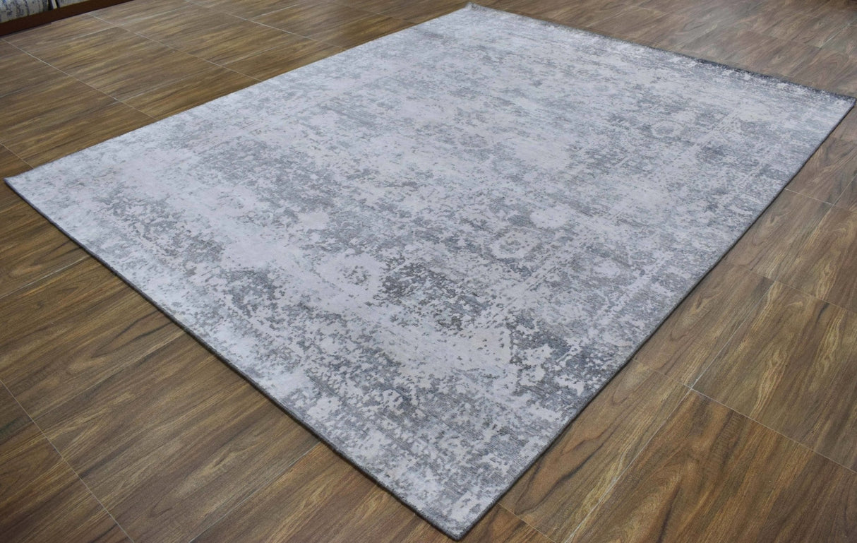 Gray Transitional Style Handmade Bamboo Silk 8x10 Area Rug