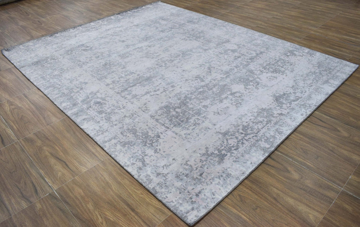 Gray Transitional Style Handmade Bamboo Silk 8x10 Area Rug