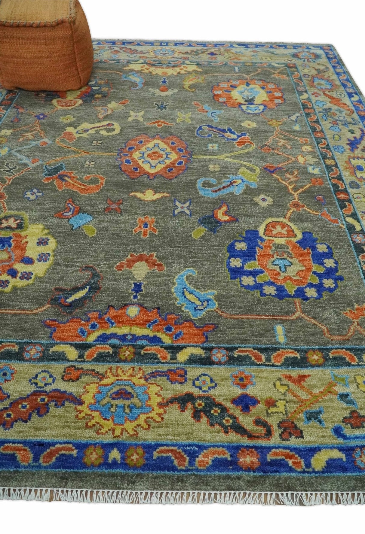 Green and Beige Colorful Hand knotted Traditional Oushak Multi Size wool Area Rug