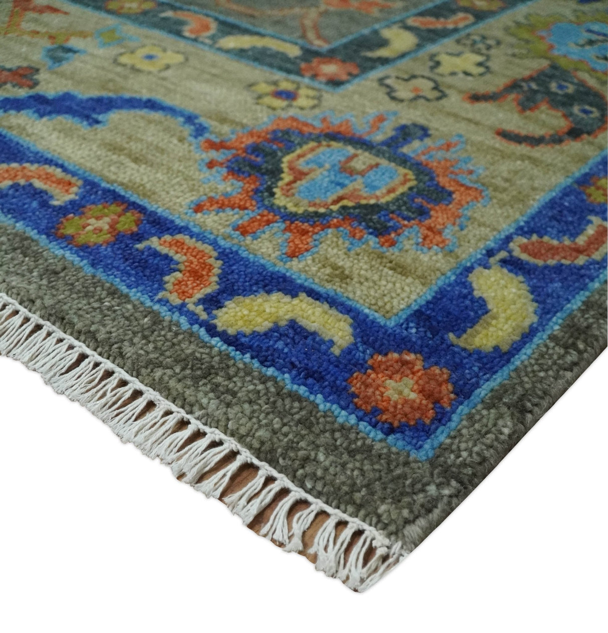 Green and Beige Colorful Hand knotted Traditional Oushak Multi Size wool Area Rug