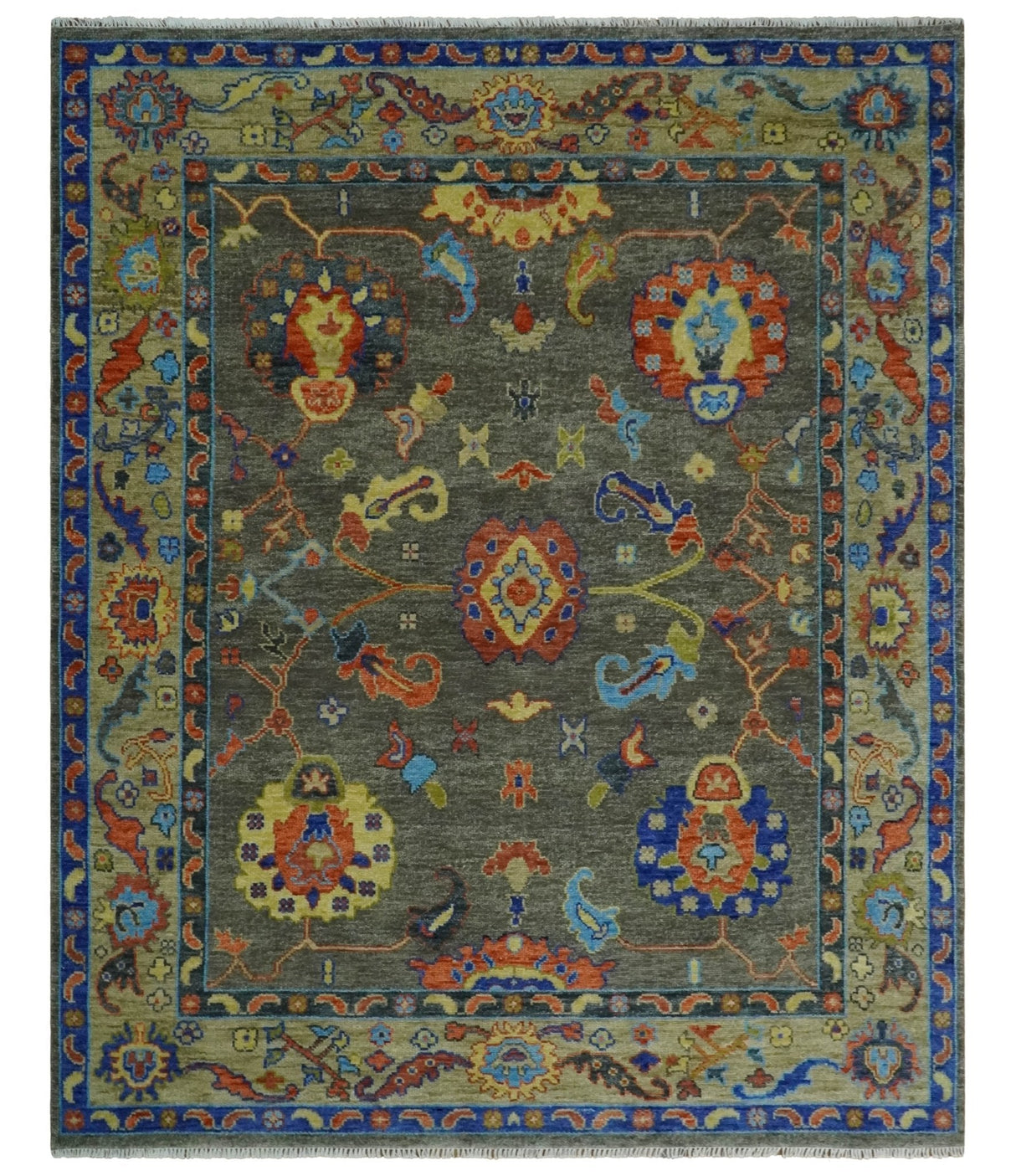 Green and Beige Colorful Hand knotted Traditional Oushak Multi Size wool Area Rug