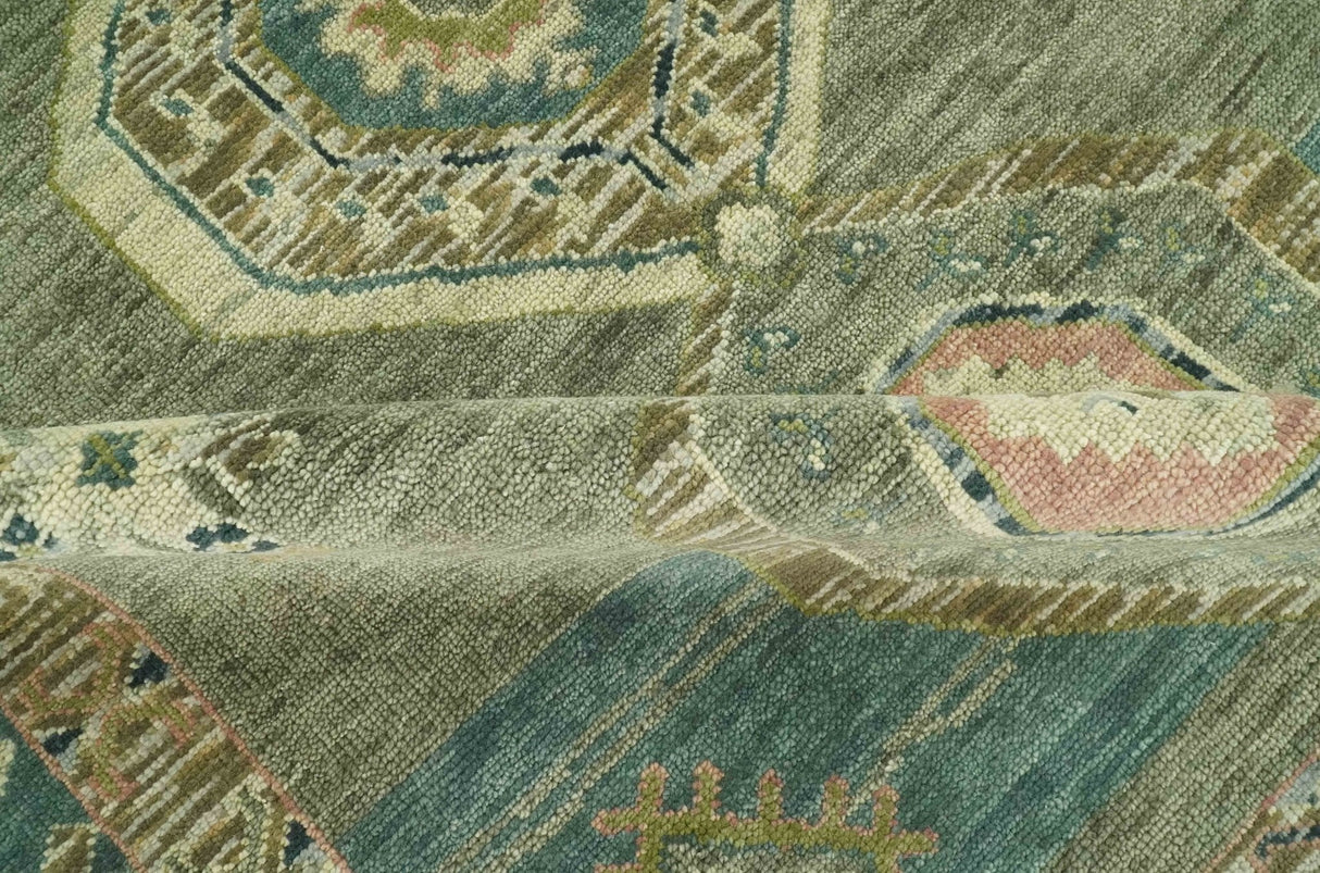 Green and Teal Traditional Hand Knotted Custom Made wool area rug