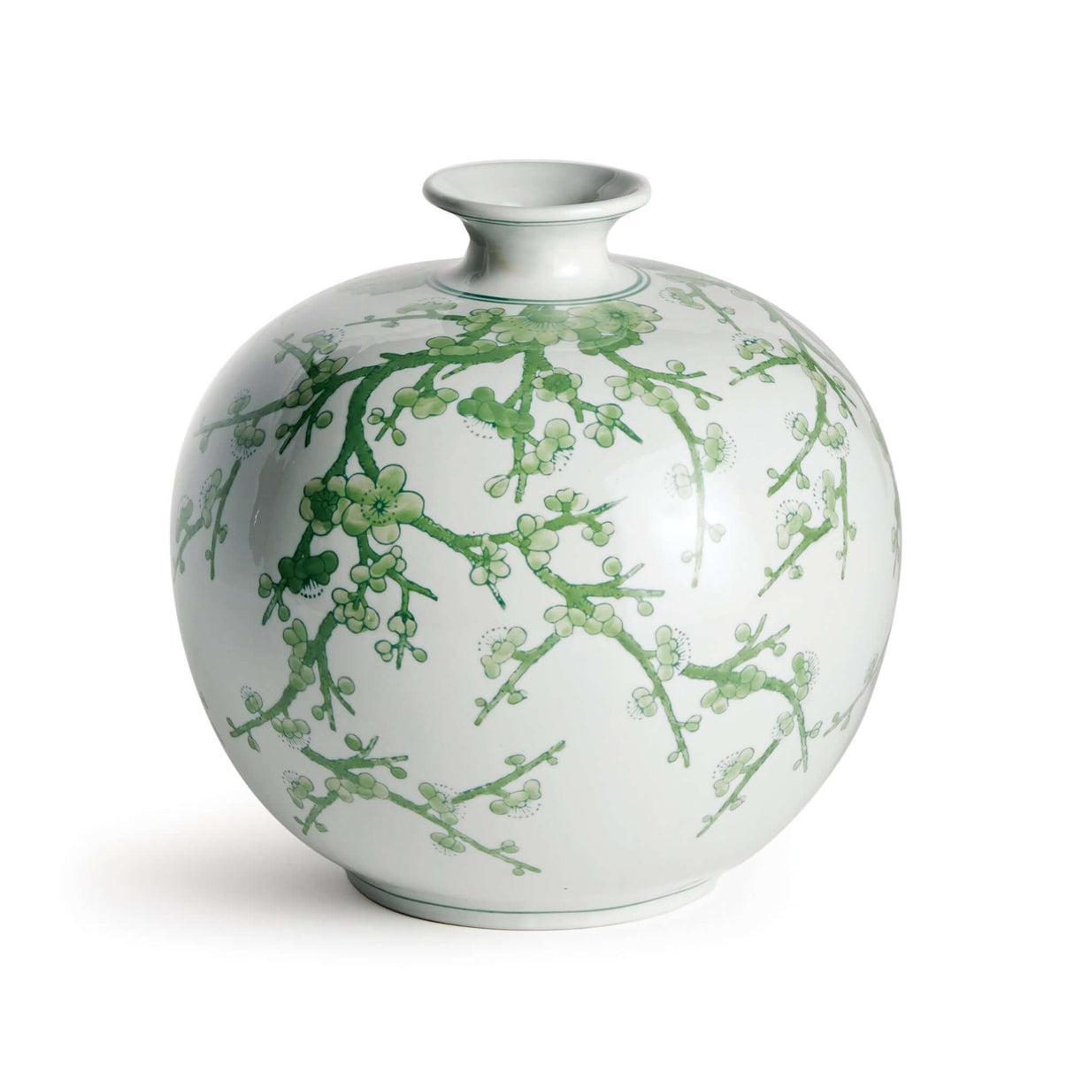Green and White Botanical Chinoiserie Porcelain Vase-vase-Parc Decor
