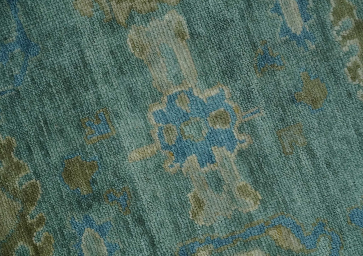 Green, Beige and Blue Hand knotted Traditional Oushak Multi Size Wool Area Rug