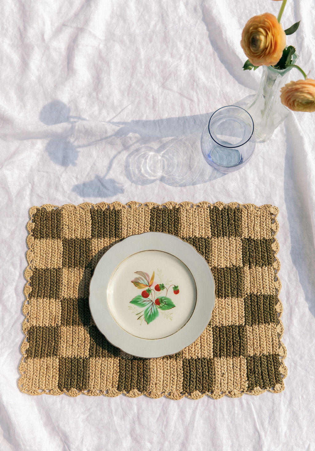 Green checked Placemat, Rectangular raffia tabletop-table top-Parc Decor