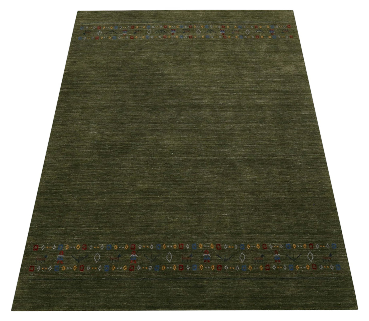 Green Contemporary Design Hand Loomed Wool Area Rug