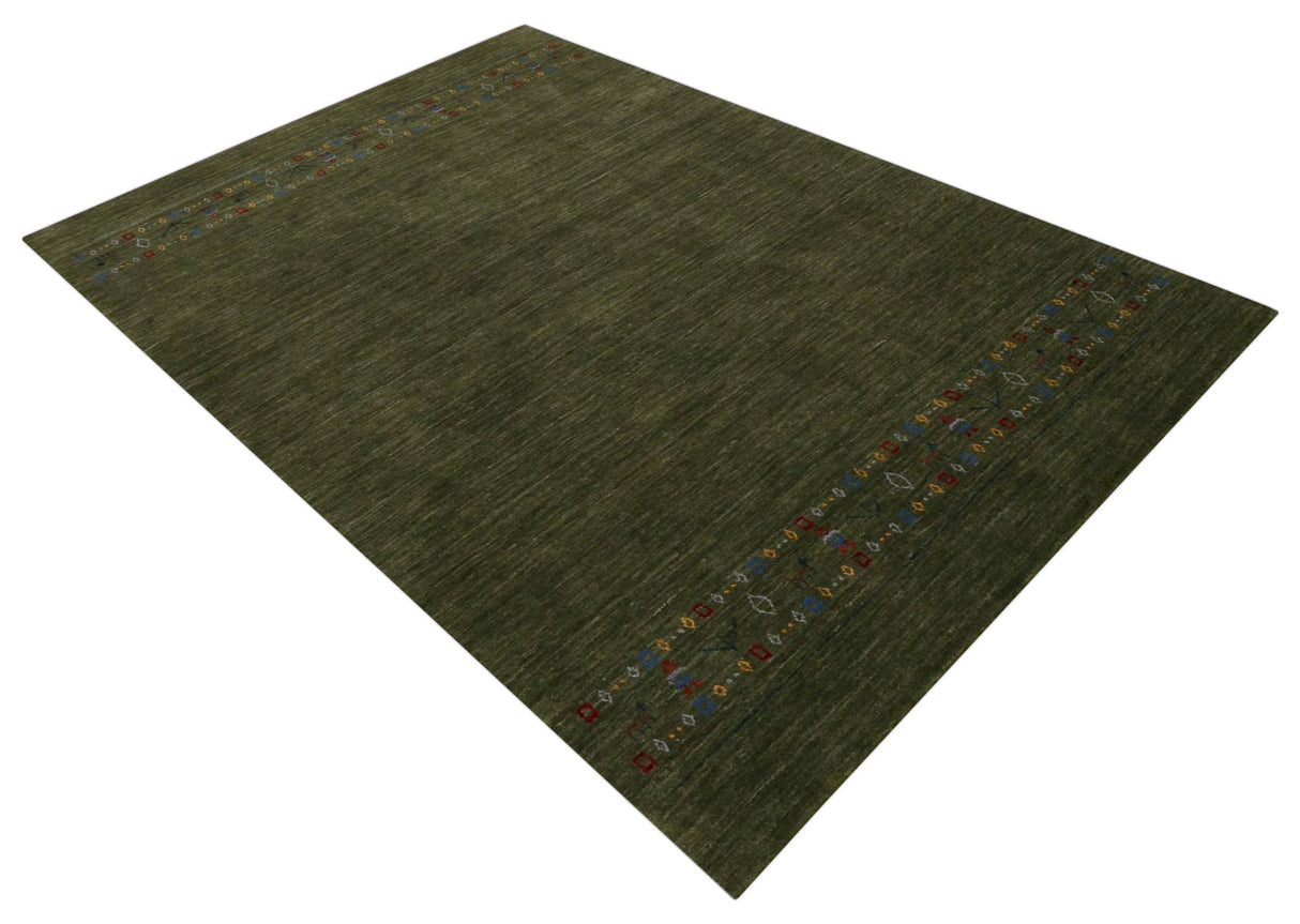 Green Contemporary Design Hand Loomed Wool Area Rug
