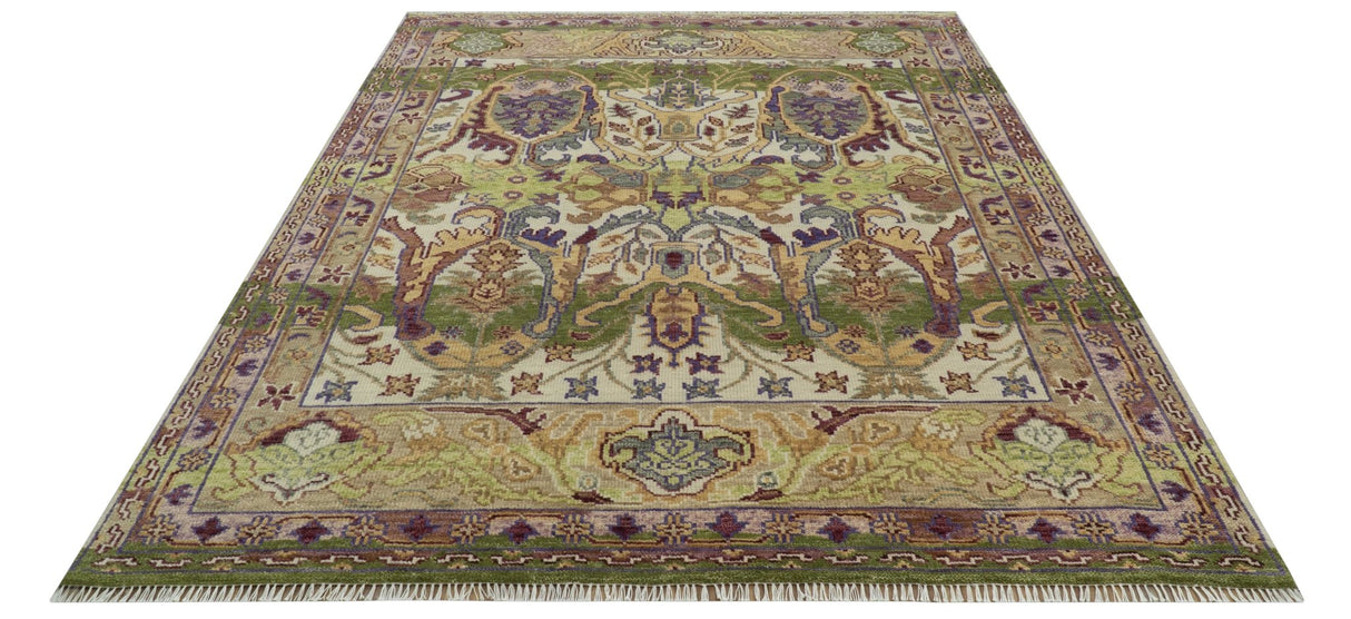 Green, Ivory And Gold Transition Hand Knotted Custom Made wool area rug
