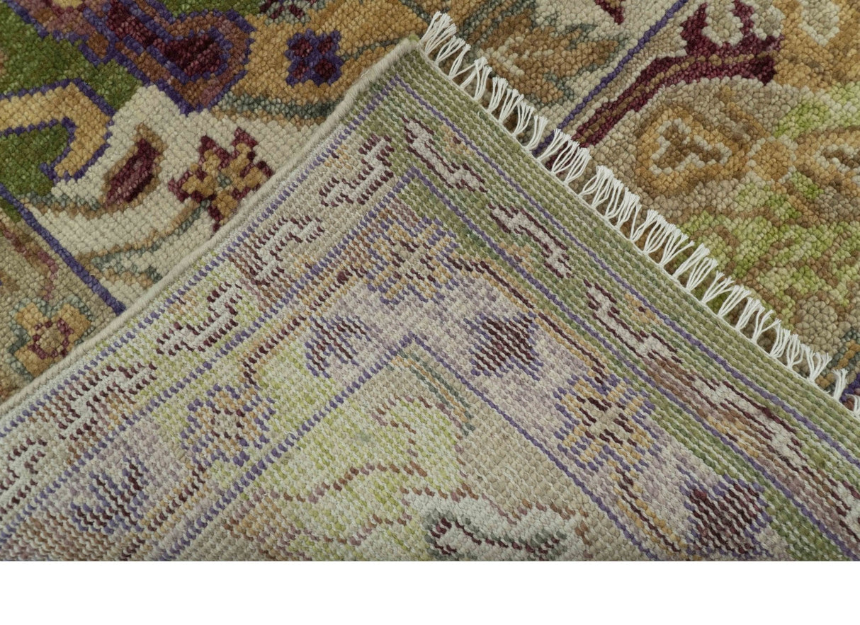 Green, Ivory And Gold Transition Hand Knotted Custom Made wool area rug
