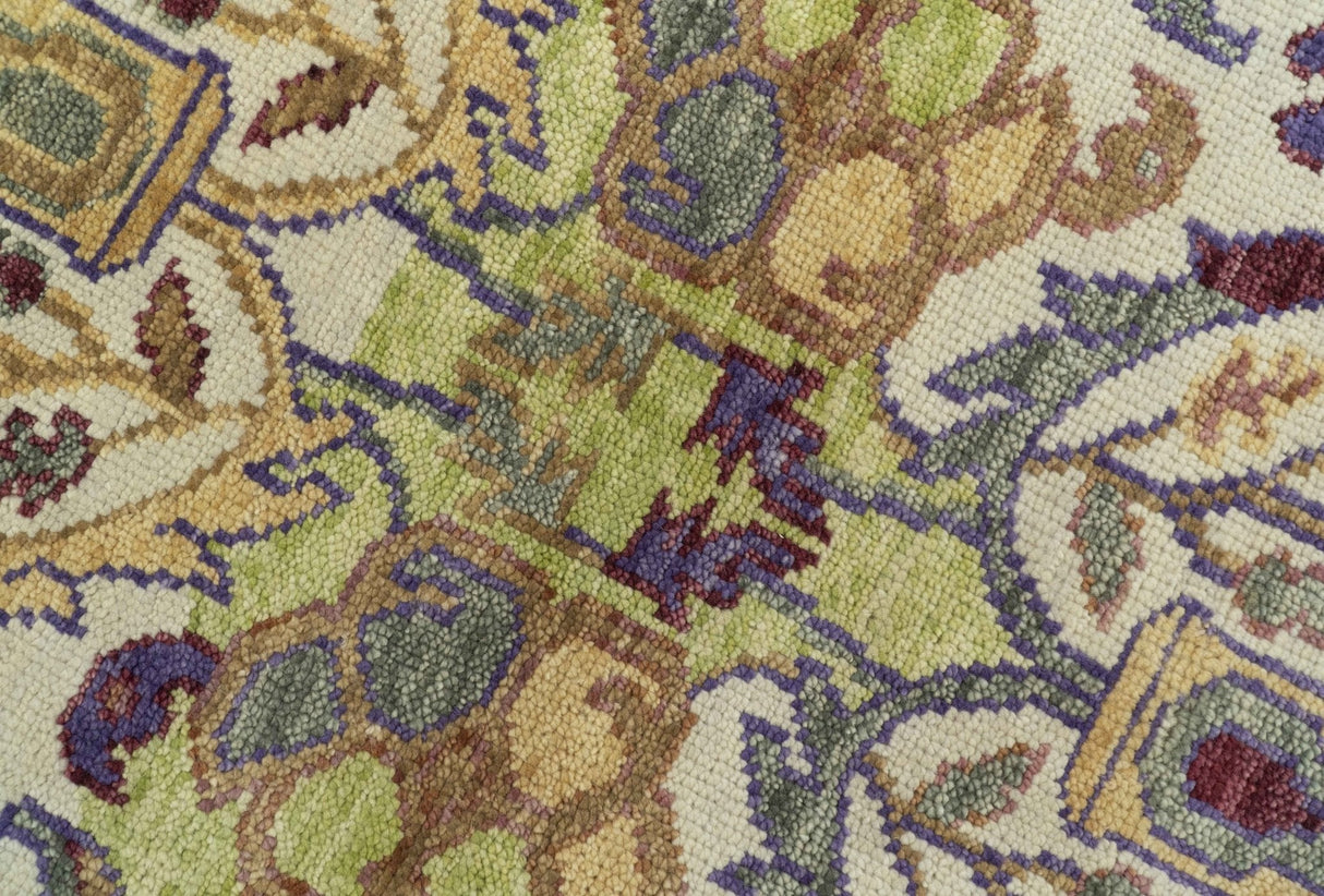 Green, Ivory And Gold Transition Hand Knotted Custom Made wool area rug