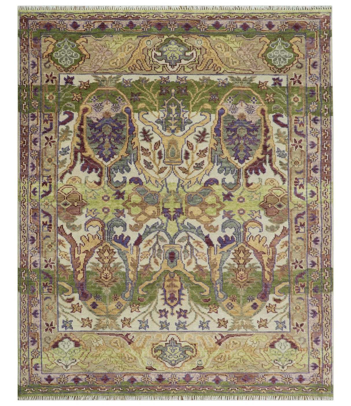 Green, Ivory And Gold Transition Hand Knotted Custom Made wool area rug