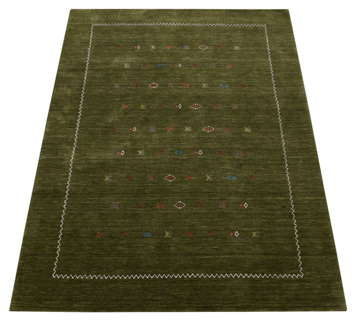 Green Modern Design Hand Loomed Wool Area Rug