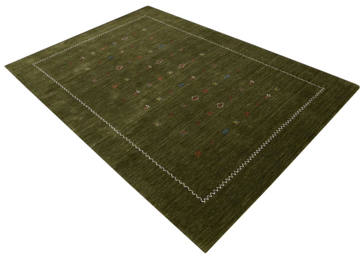 Green Modern Design Hand Loomed Wool Area Rug
