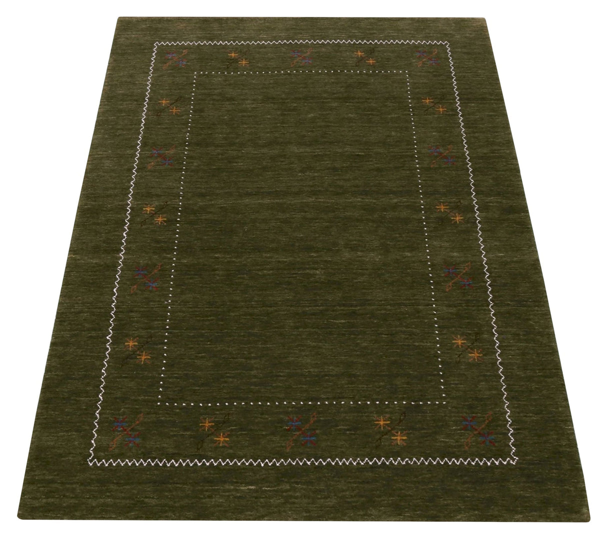 Green Modern Gabbeh Border Design Hand Loomed Wool Area Rug