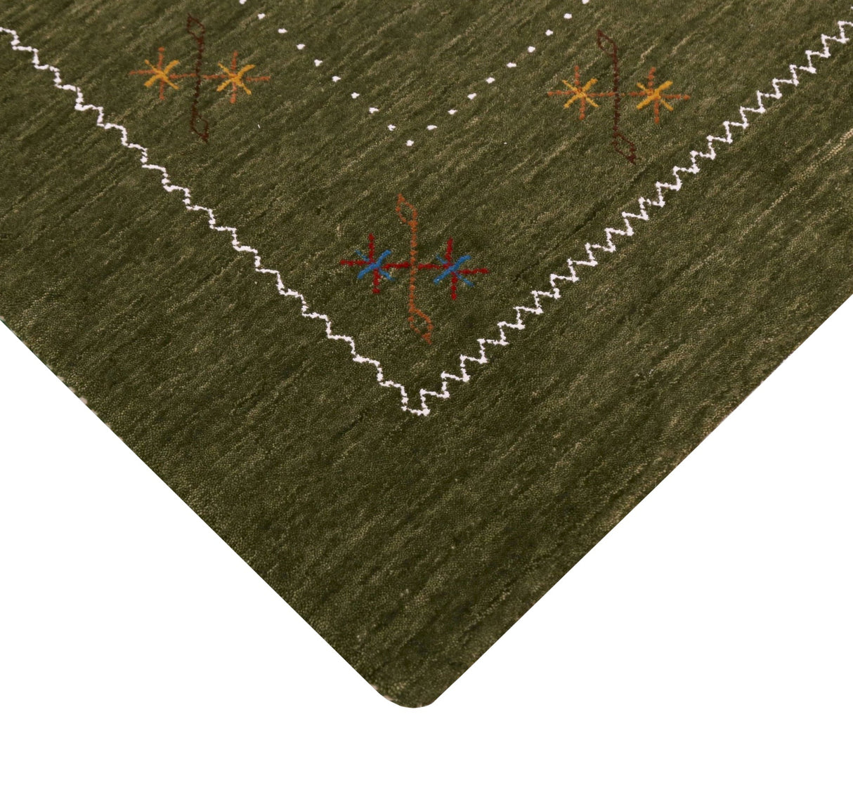 Green Modern Gabbeh Border Design Hand Loomed Wool Area Rug