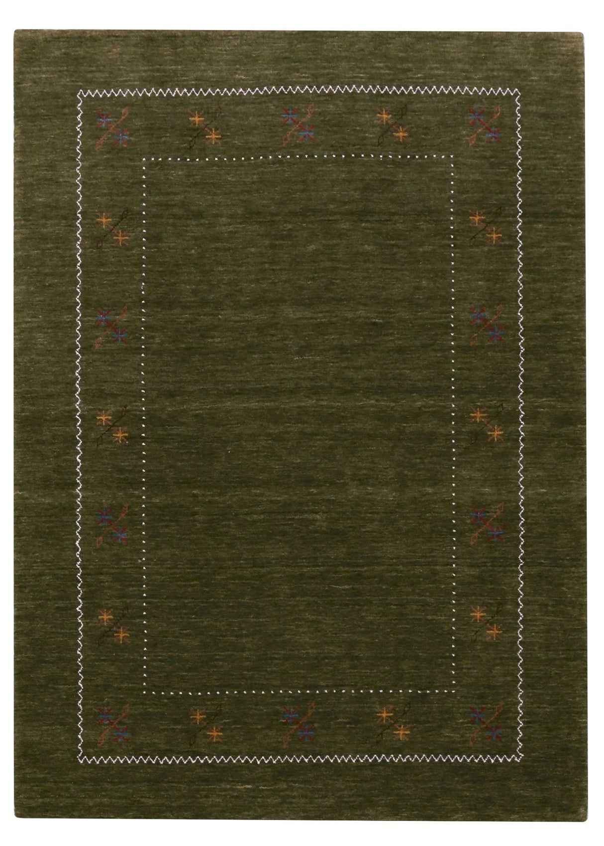 Green Modern Gabbeh Border Design Hand Loomed Wool Area Rug