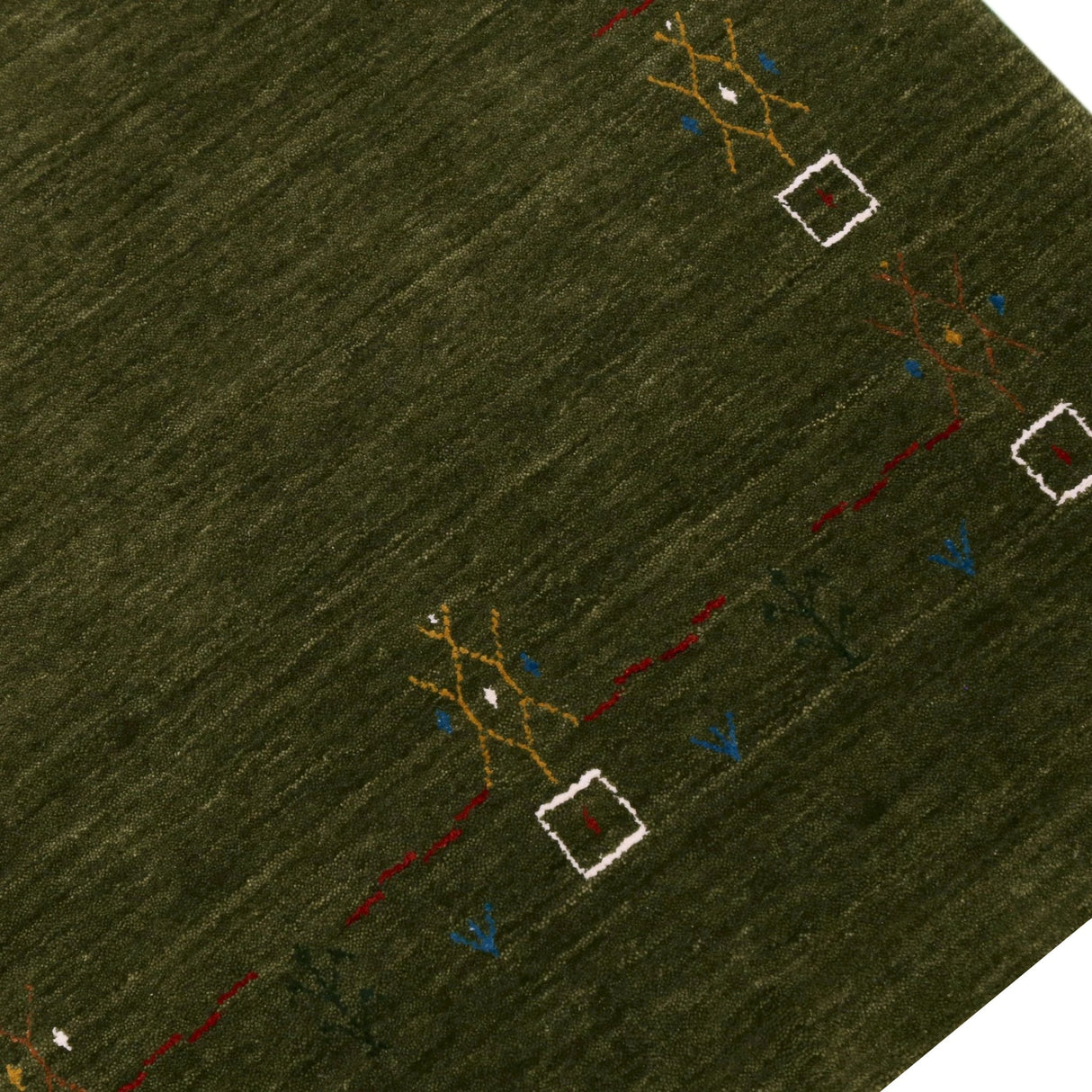 Green Tribal Border Design Hand Loomed Wool Area Rug