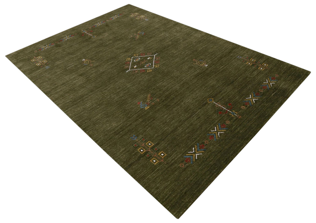 Green Tribal Center Medallion Hand Loomed Wool Area Rug