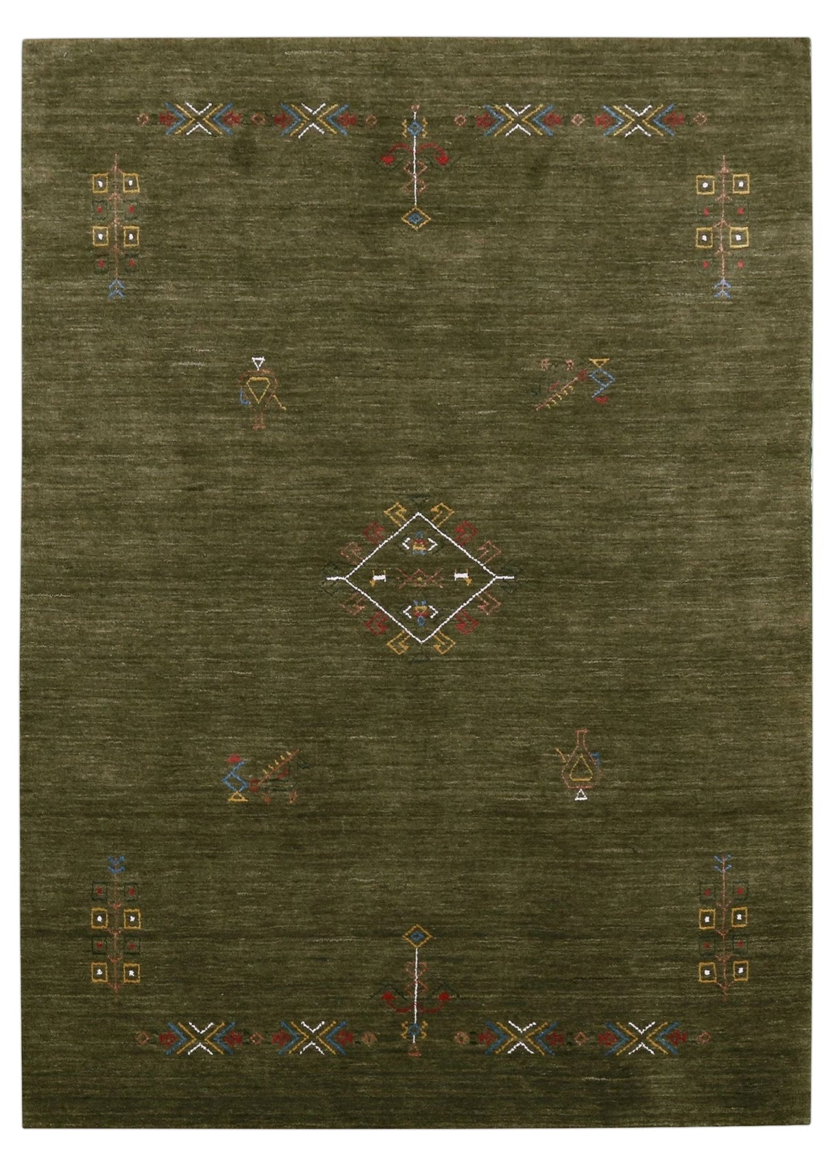 Green Tribal Center Medallion Hand Loomed Wool Area Rug
