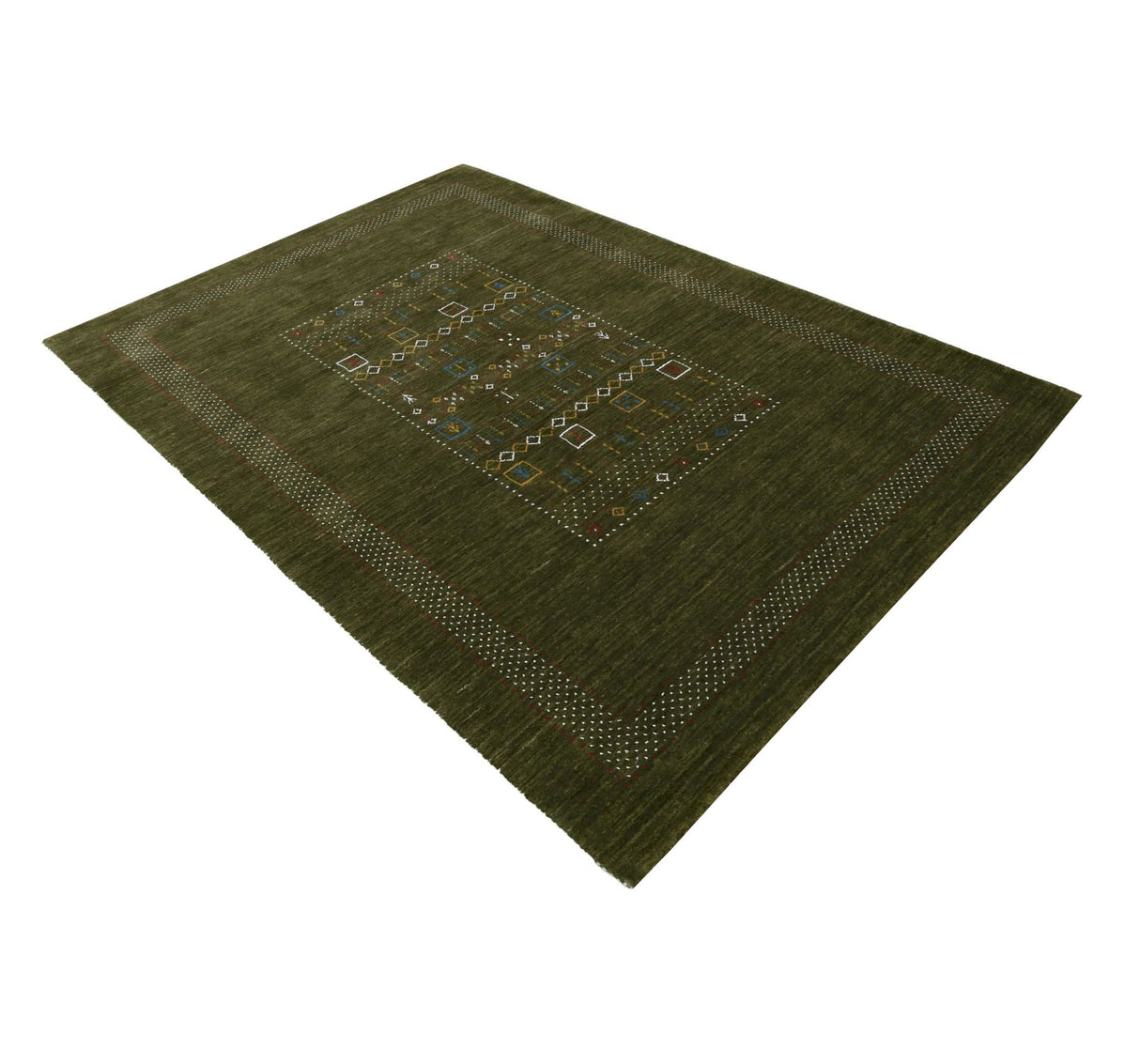 Green Tribal Center Pattern Hand Loomed Wool Area Rug