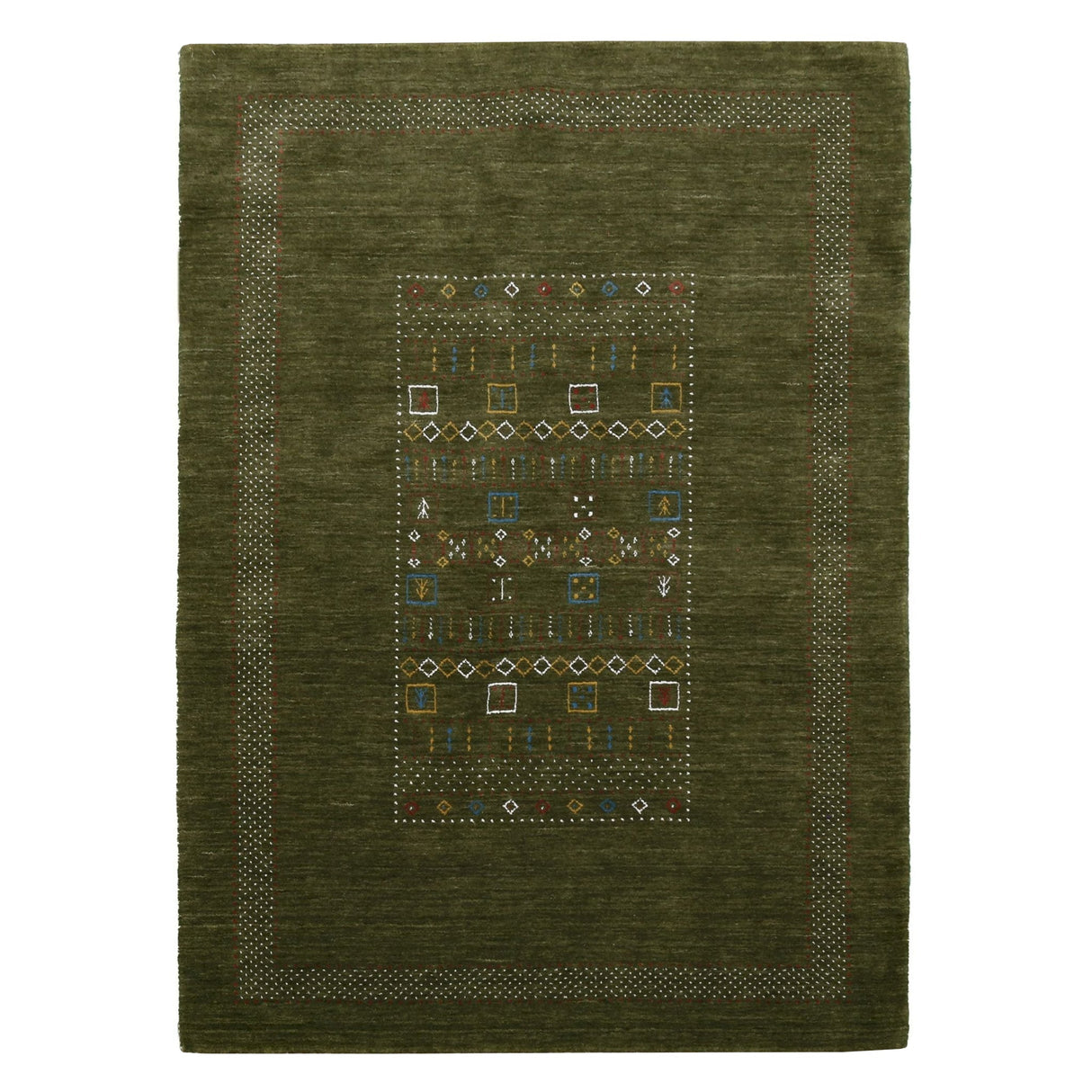 Green Tribal Center Pattern Hand Loomed Wool Area Rug