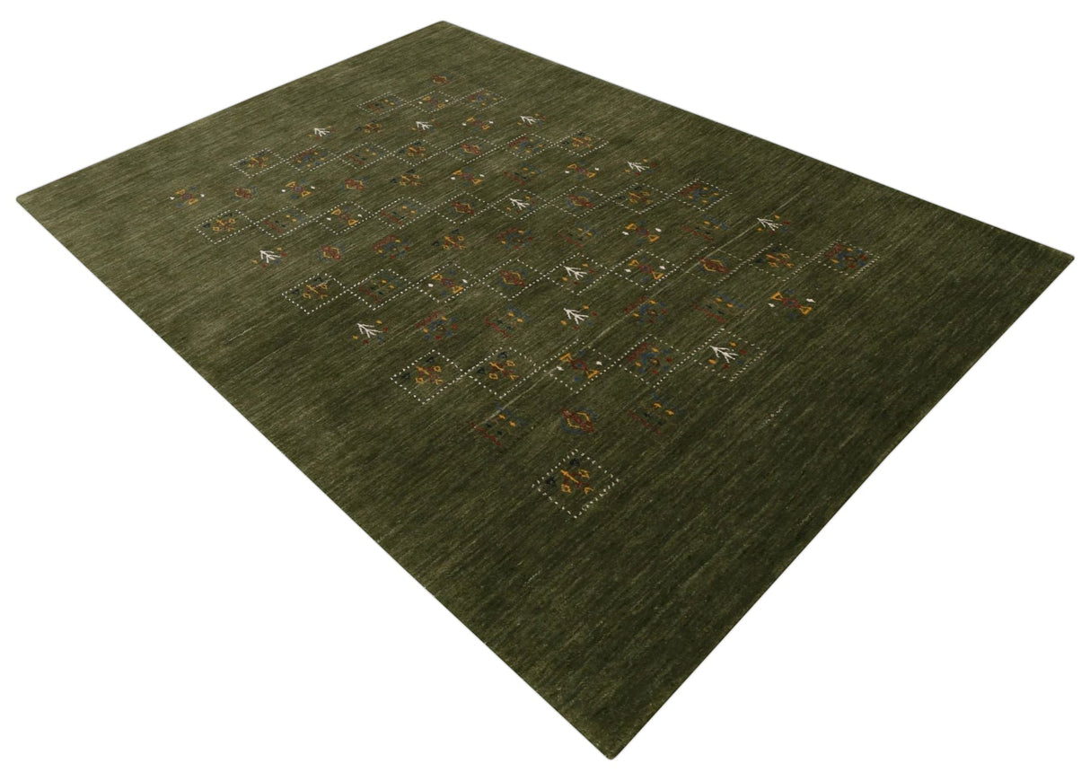 Green Tribal Design Hand Loomed Wool Area Rug