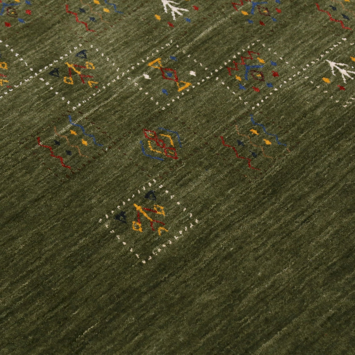 Green Tribal Design Hand Loomed Wool Area Rug