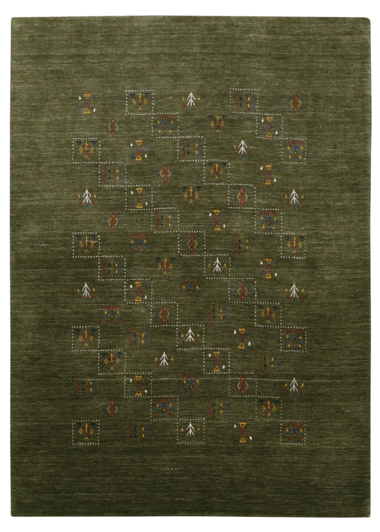 Green Tribal Design Hand Loomed Wool Area Rug