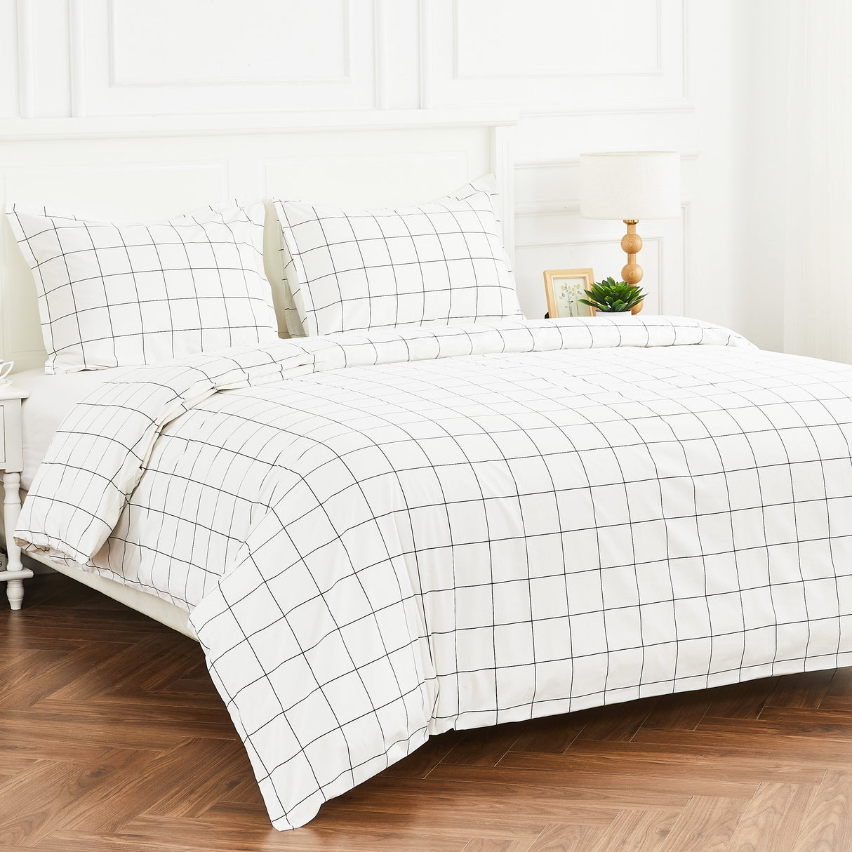 Grid Printed Cotton Percale Duvet Set-Duvets-Parc Decor
