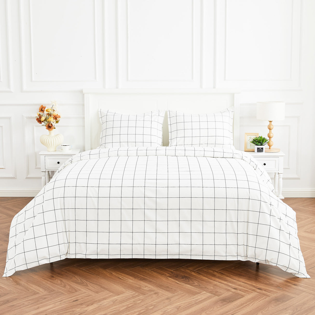 Grid Printed Cotton Percale Duvet Set-Duvets-Parc Decor