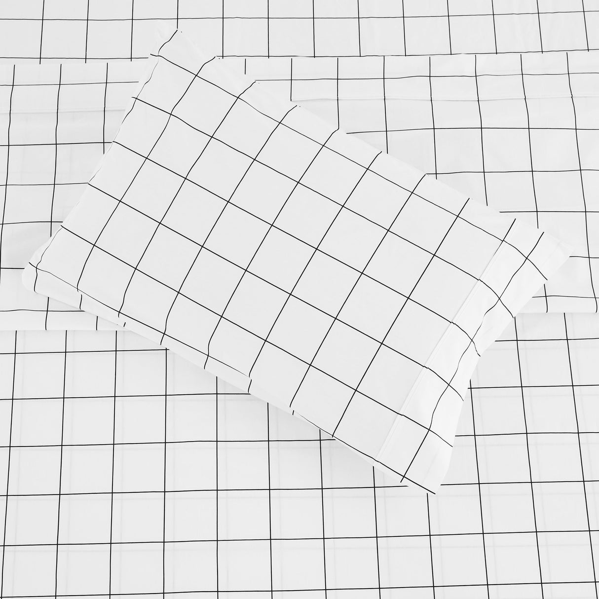 Grid Printed Cotton Percale Pillowcases-Pillow Case-Parc Decor