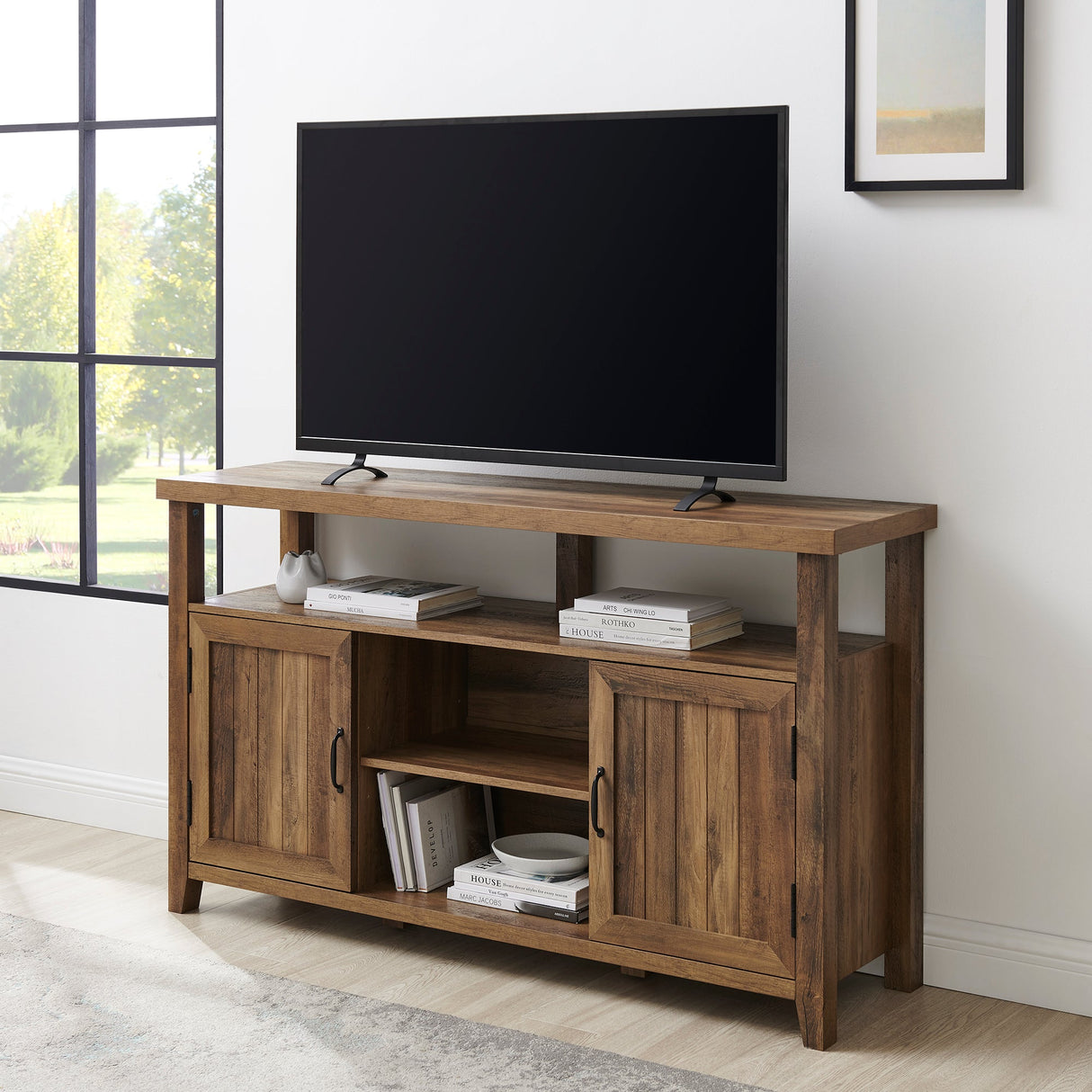 Grooved Door 58" Highboy TV Stand-Entertainment-Parc Decor
