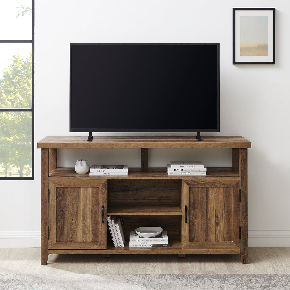 Grooved Door 58" Highboy TV Stand-Entertainment-Parc Decor