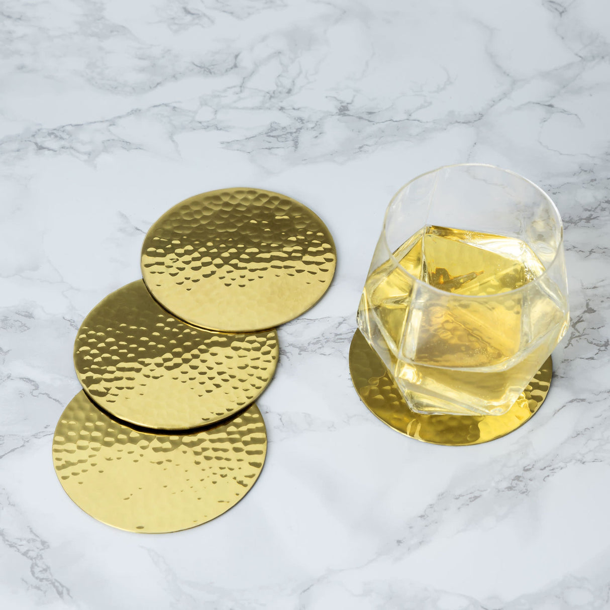 Hammered Brass Coasters Set of 4-product_type::coasters-Parc Decor