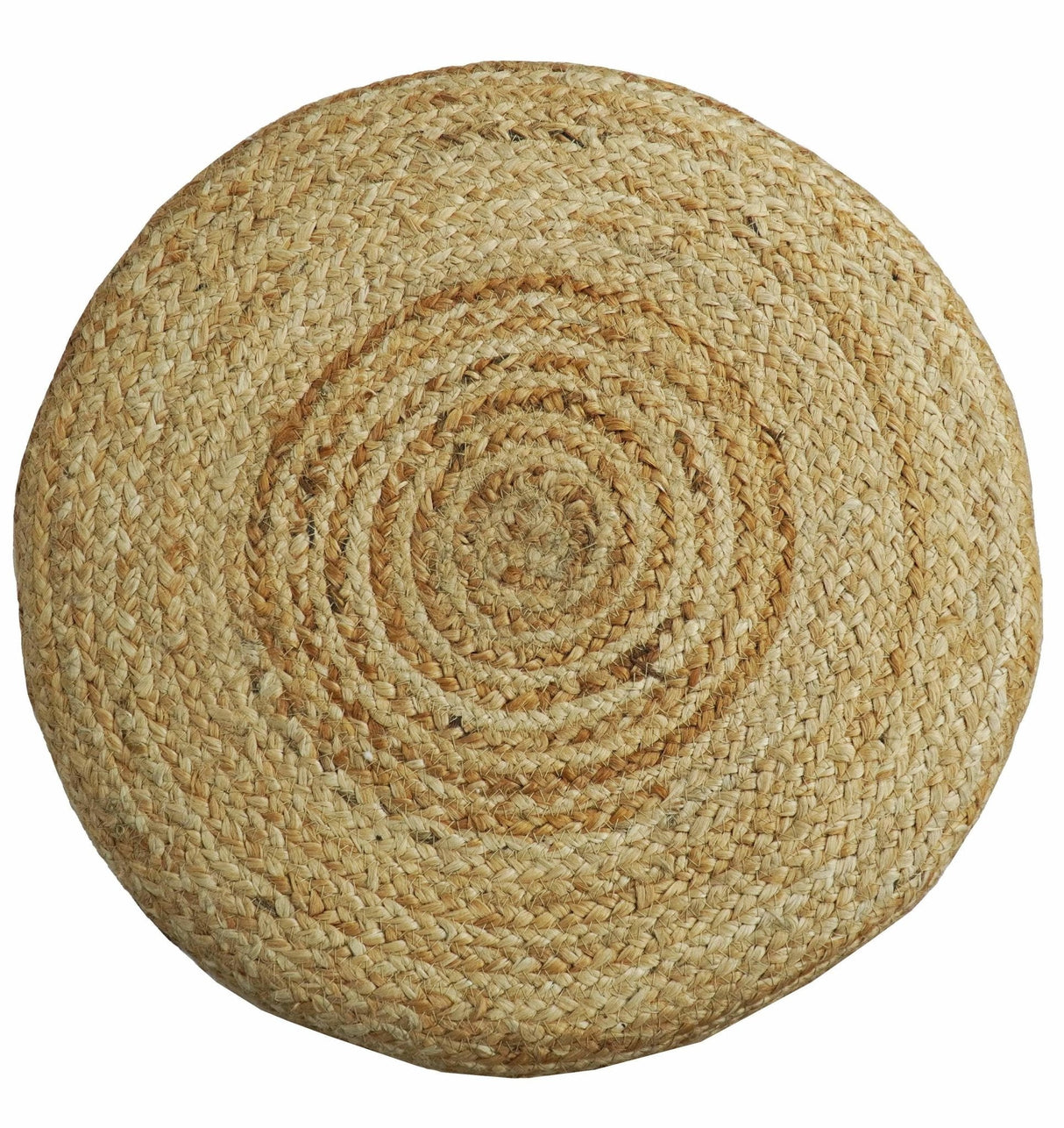 Hand Braided Gold and White Jute Round Pouf